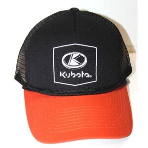 Kubota Mesh Trucker Baseball Snap Hat Cap Adjustable Orange Black Embroidered